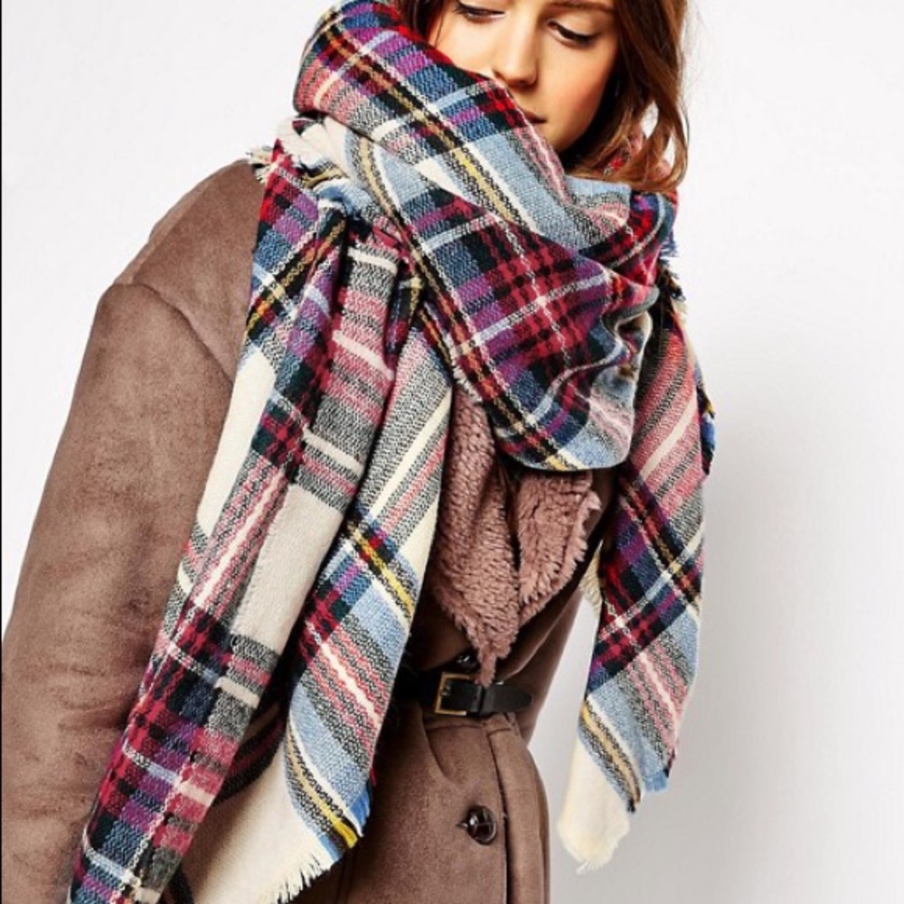 ASOS Oversized Square Scarf in Check- Multi